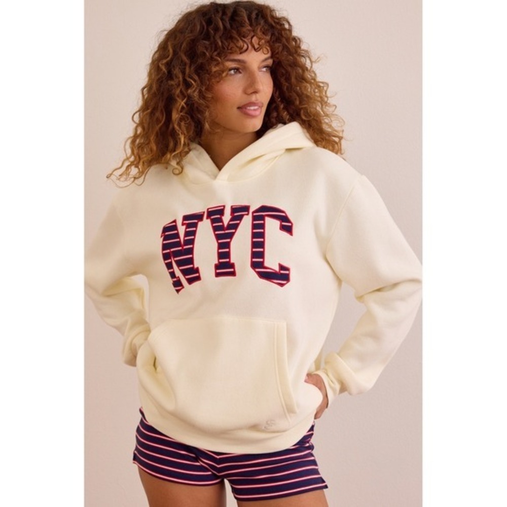 AS Revival NYC Ivory Striped Applique Hoodie Sweatshirt Size XS